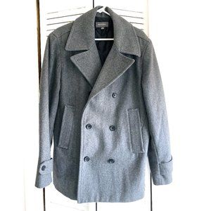 Men's Grey Wool Blend Double Breasted Peacoat, EUC, Size M